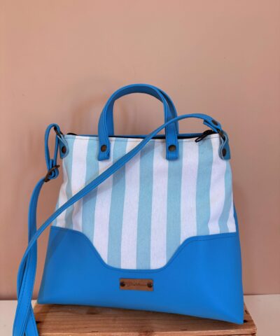 UKULELE Borsa_ Tessuto "RIGHE TURCHESI" + pelle sintetica TURCHESE