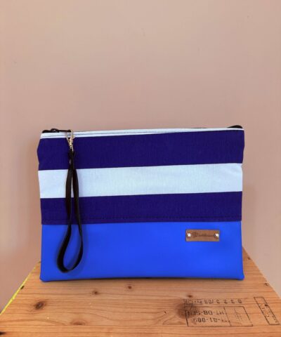 Portatutto Maxi_"RIGHE BLU" + pelle sintetica AZZURRO