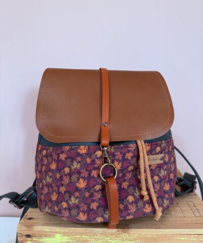 Zainetto ZàZà_"Autumn vibes" + pelle sintetica verde bosco, pattina vera cuoio