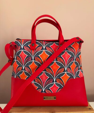 UKULELE Borsa_ Tessuto "Jaipur" + pelle sintetica ROSSA