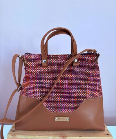 UKULELE Borsa_ Tessuto "Bouclè" + pelle sintetica CUOIO