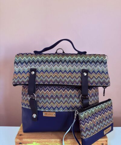 COMBO Buenos Aires borsa /zaino "Chevron light" + blu + Portatutto piccolo