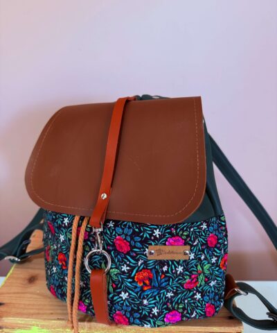 Zainetto ZàZà_"Rose" + pelle sintetica verde bosco, pattina vera pelle cuoio